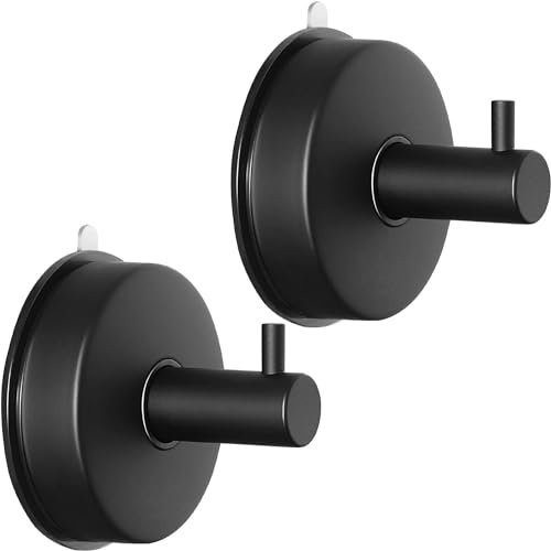 YUET 2 Piezas Gancho Ventosa para Toalla Acero Inoxidable Toallero Con Ventosa Fuerte Accesorios Para Baño Cocina Colgador De Pared Sin Taladro Gancho De Pared Con Percha (Negro)