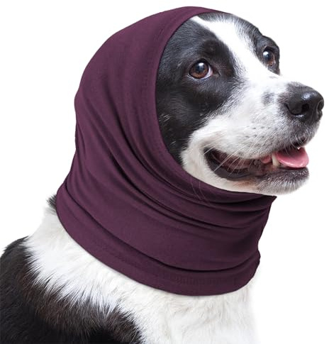 Lelepet Ohrenschutz für Hunde, Hunde Gehörschutz, Beruhigender Kapuzenpullover, Hund Ohrenschützer zur Geräuschreduzierung, Hundehals und Ohrenwärmer, Hund Ohrenpflege Lärmschutz, Dunkelrot S