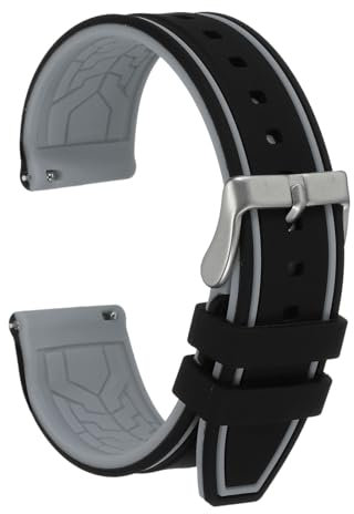 QUARKZMAN Bracelets de Montre en Silicone 22mm Bracelets de Montre à Dégagement Rapide, Noir Gris