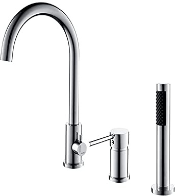 Grifo de Frío Y Calor Lateral Del Cilindro de Tres Piezas, Grifo de Ducha de Baño de una Sola Manija Redonda de Cobre, Negro, FASMM, Kromo,