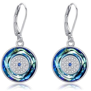 DAYLINLOVE Evil Eye Ohrringe 925 Sterling Silber Blau Kristall Evil Eye Dangle Drop Ohrringe Glück Amulett Evil Eye Schmuck für Frauen