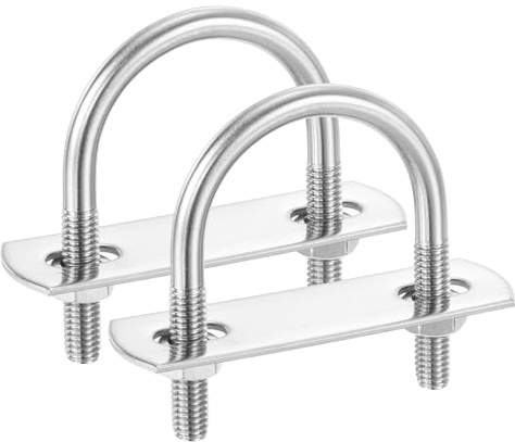 PATIKIL Runde U-Bügel, 2 Stück 1,3 (33mm) Innere Breite 53mm Länge M6 mit Mutternplatte Unterlegscheibe 304 Edelstahl Runde Biege U-Bügel für Boot Anhänger Achse Segelboot