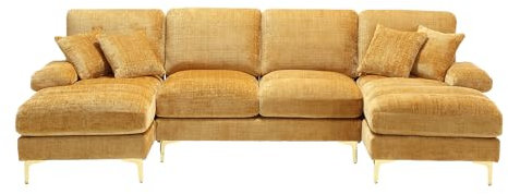 Taoplay Modern Multifunctional Sofa Bed & Couch Convertible Schlafsofa - Ideal for Living Room, Bedroom, Office - Sofa 4 sitzer - SenfGelb