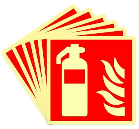 Tapvai 6 Piezas Señales de Extintor de Incendios,PVC Autoadhesivo Señal Fotoluminiscente Extintor,para hogar,oficina,obra y coche (15 x 15 cm)