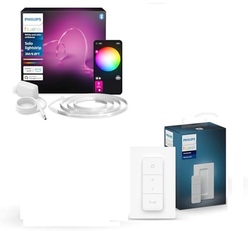 Philips Hue White and Color Ambiance, Kit de base ruban LED Lightstrip 3 mètres Smart LED pour l'intérieur - 1 pack - Contrôle avec Hue App + Télécommande