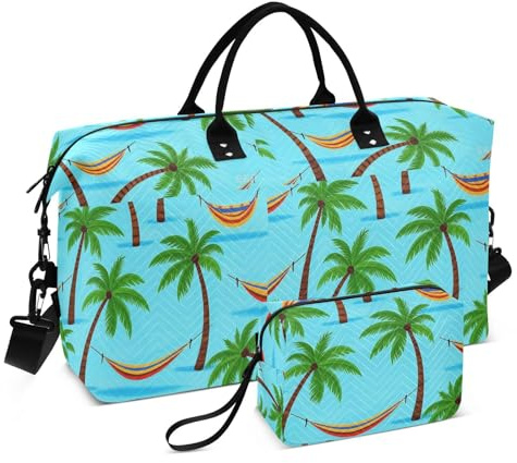 Hamaca decorativa de árbol de coco azul de verano, bolsa de viaje, bolsa de gimnasio, bolsa de aseo para viajes, impermeable, bolsa de lona para viajes