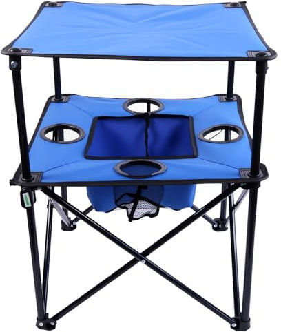 NiuXTool Portable Folding Camping Table with Cup Holders – Lightweight & Compact 2-Tier Outdoor Table with Storage, Ideal for Card Games, Snacks, Picnic, Tailgating & Camping (Blue + Black)