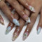 Press On Nails, Summer Stick-On Nails – 24 Pieces Blue 3D Wave Design False Nails with Shells and Starfish, Short Almond Shape for Beach