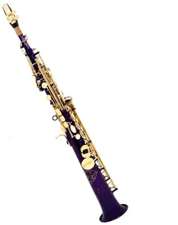 Saxofon Lila standard Bb rak sopransaxofon i mässing med snidade tangenter och hängslen