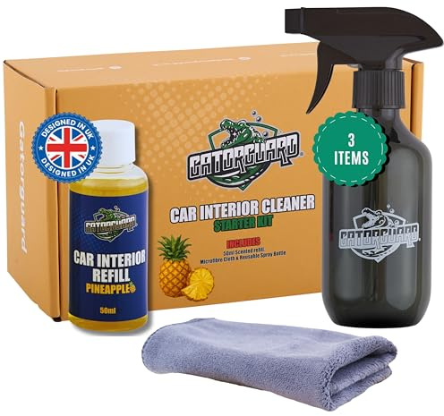 Gatorguard Car Interior Starter Kit - Refillable Eco Cleaner with Subtle Pineapple Concentrate, Reusable Spray Bottle & Microfibre Cloth - Dashboards, Leather & More