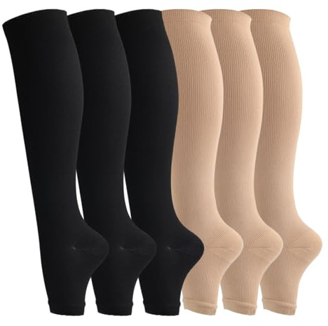 MENUY Bas De Contention - 6 Paires De Chaussettes De Compression 15-23.8 mmHg À Bout Ouvert, Effet Anti-Cellulite, Pour Varices, Grossesse, Voyage Et Quotidien