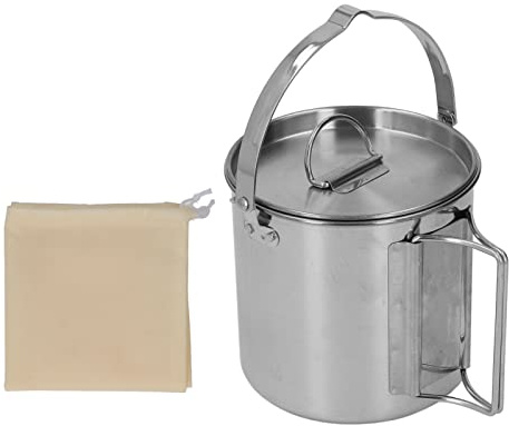 Fictory Bollitore da campeggio in acciaio inox da 1,2 l, teiera portatile per escursionismo, caffettiera all'aperto, pentole leggere per campeggio, picnic, durevole e resistente alla ruggine