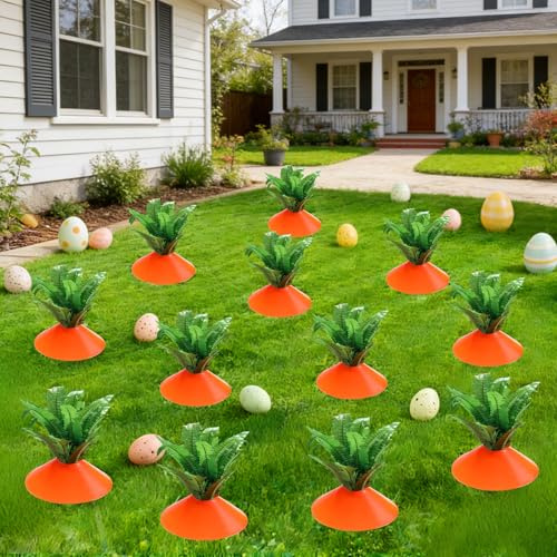 Easter Decoration Garden Carrots Pack of 24 3D Carrots Garden Stakes Made of Plastic Easter Carrot Patch Garden Stake Outdoor Garden Decoration for Lawn Bed & Front Garden, Weatherproof Spring and