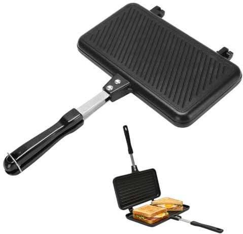 CEWROM Sandwichmaker Camping Doppelseitige Bratpfanne, Doppelseitig Bratpfanne Aluminium Omelette Tabletts Pan, Waffeleisen Klapptoaster Schwarz Sandwich Maker für Küche Frühstück