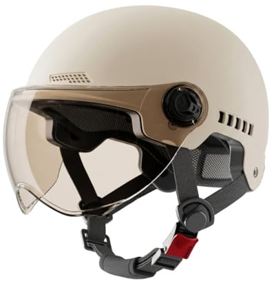 Casco semi-leggero da donna con visiera parasole, casco semi-facciale, scooter protettivo, equipaggiamento di sicurezza, albicocca