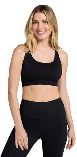 Mountain Warehouse Antibacterial Seamless Womens Bra - Stretchable, Antichafe Ladies Sports Bra, Racer Back, Lightweight & Support Bra -for Running, Gym, Sports, Fitness Black L