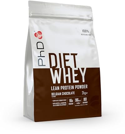 PhD Italy Nutrition Diet Whey Protein, 80 Porzioni, Proteine Whey Dietetiche, Ciocciolato Belga, Proteina Pura in Polvere per Ridurre il Grasso Corporeo, 2000 g