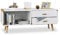 Relaxdays Sideboard abgerundet mit 2 Schubladen, langes Lowboard mit Beine, flache TV-Bank HxBxT 48 x 120 x 40 cm, weiß