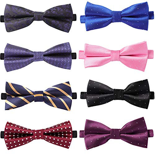 Webyon Lot de 8 nœuds papillon élégants et réglables pré-noués pour homme et garçon, couleurs assorties, b, taille unique