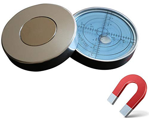 Magnetic Metal Large Spirit Bubble Level 60mm Diameter, Degrees, Circular, Surface Level - Metal Housing, Bulls Eye Bullseye Vial Round, Blue/Silver