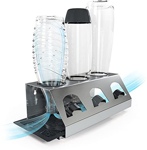 SodaClean® Premium 3 escurridores de Acero Inoxidable con Bandeja escurridora - para Botellas SodaStream - Apto para lavavajillas escurridor - Escurreplatos con Soporte para Tapa de Crystal Easy