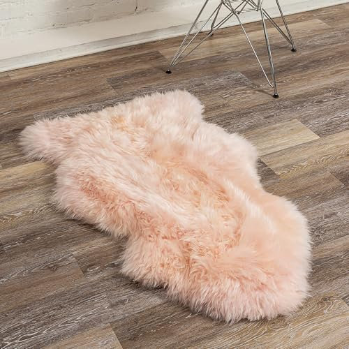 Natürlicher Mailand dicker und üppiger 6,3 cm Flor, rutschfeste Unterseite, hypoallergen, Premium-Qualität, Luxus Neuseeland Shearling, 60 x 90 cm, Schaffell-Überwurf, Einzelpelt, Dusty Rose