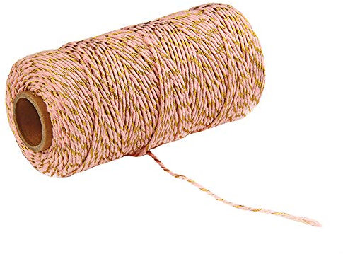 MoreChioce 100 Meter Bastelschnur 2 mm Drehkordel Baumwolle Bakers Twine Makramee Kordelschnur Garten Kordel Baumwollschnur DIY Bastelgarn Dekoration Handwerk Schnur,Gold + Rosa