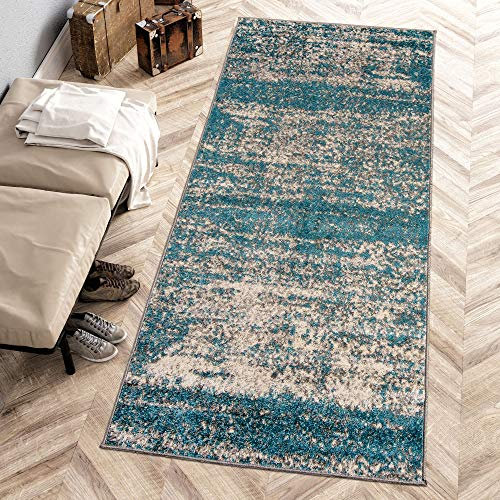 Carpeto Rugs Modern Läufer Flur Teppich Abstrakt Muster - Kurzflor Teppichläufer für Flur, Küche, Schlafzimmer, Esszimmer - Flurläufer in Versch. Größen und Farben - Türkis 80 x 250 cm