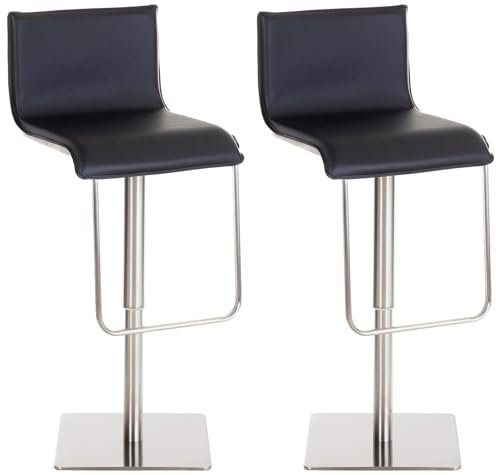 CLP 2er Set Barhocker Limon mit Kunstlederbezug I Barstühle mit Rückenlehne und Fußablage I höhenverstellbar und drehbar, Farbe:schwarz, Gestell Farbe:Edelstahl