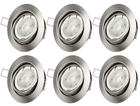 EDISHINE Einbaustrahler LED 230V, 68mm LED Spots Dimmbar, Einbauleuchten flach, 3000K Warmweiß Einbauspots, Schwenkbare Deckenspots, 350lm, LED Leuchtmittel für Halogenlampen Ersatz, 6er Set