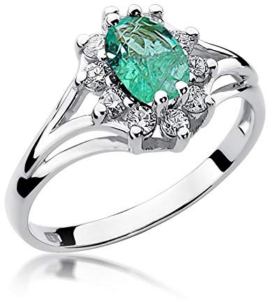 Damen Ring 585 14k Gold Weißgold echt Smaragd Edelstein Diamanten Brillanten
