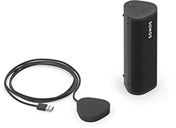 Sonos Roam + Chargeur sans fil Noir - Enceinte Wi-Fi & Bluetooth étanche avec commande vocale Alexa, Google Assistant et AirPlay 2 - Enceinte d'extérieur avec batterie pour streaming de musique