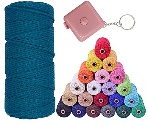 VITSOLE Makramee Garn - 3mm x 100m/109Yards/328 Feet (28 Farben) 100% Baumwolle Makramee Baumwollgarn mit 4 Einfachdrehung & 1 Maßband für Wandbehänge DIY Handwerk