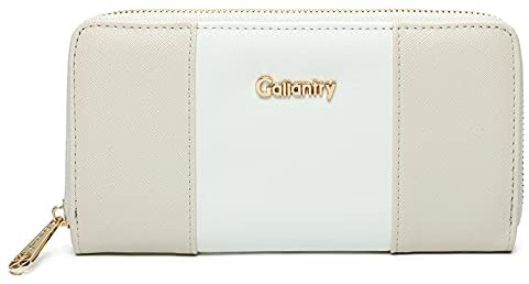 Gallantry Portefeuille Femme Zippé Bandes Bicolore - Wallet Long Porte-Cartes Monnaies Tout-en-Un - Compagnon Rayures Grande Capacité Similicuir - Chic Tendance - Beige Blanc
