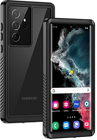 Lanhiem for Samsung S22 Ultra 5G Case, Waterproof S22 Ultra Cover Dustproof Shockproof Case with Built-in Screen Protector, Full Body Underwater Protective Case for Galaxy S22 Ultra 6.8 Inch, Black