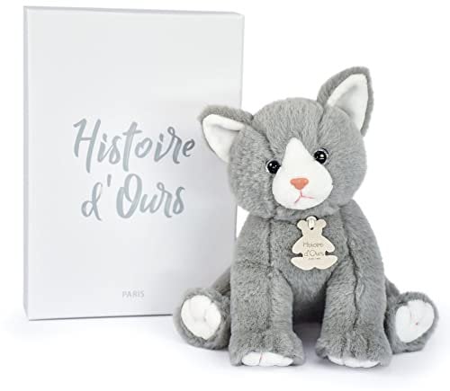 HISTOIRE D'OURS - Peluche Chat Gris Perle 18 cm - Adorable Chaton - Compagnon Tout Doux Sécurisant - Adorable Châton Peluche pour les Câlins Enfants - Idée Cadeau Anniversaire Pour Enfants - HO3156