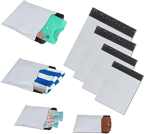 huruirui 100 Stück Versandtaschen Kleine Kunststoff-Umschlagtaschen 4 Größen Gemischt Blickdicht Selbstklebend Versand Plastik Versandbeutel für Kleidung Wasserdichte Versandverpackung