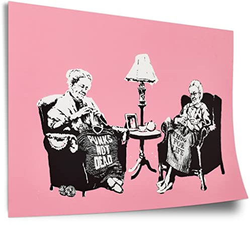 Poster aus Baumwolle Banksy Punk Oma - Graffiti Modern Street-Art Marketing - Moderner Kunstdruck Klein bis Groß XXL Kunstdruck ohne Rahmen, Wandbild - A4, A3, A2, A1, A0, XXL - Wohnzimmer, Schlafz..