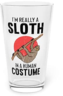 Beer Glass Pint 16oz Humorous I'm A Sloth Costume All Hallows Eve Party Lover Novelty Comical Lazy Default Title