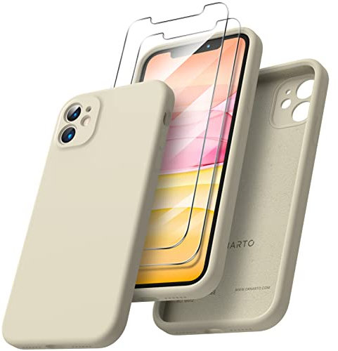 ORNARTO kompatibel mit iPhone 11 Hülle, mit 2 x Schutzfolie flüssigem Silikon Gel Rubber Case [Eckige Kante] [Rundumschutz] stoßfeste Handyhülle für iPhone 11 Sternenlicht