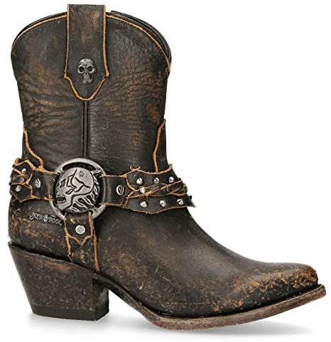 New Rock WSTM005-S2 Stivali Marroni a Punta Western da Cowboy in Pelle Equitazione Retro - marrone 36