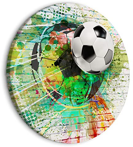 murando - runde Bilder Fußball 80x80 cm Leinwandbild 1 tlg Kunstdruck modern Wandbilder XXL Wanddekoration Design Wand Bild Ziegel Graffiti Football Kinder bunt i-C-10017-bc-a