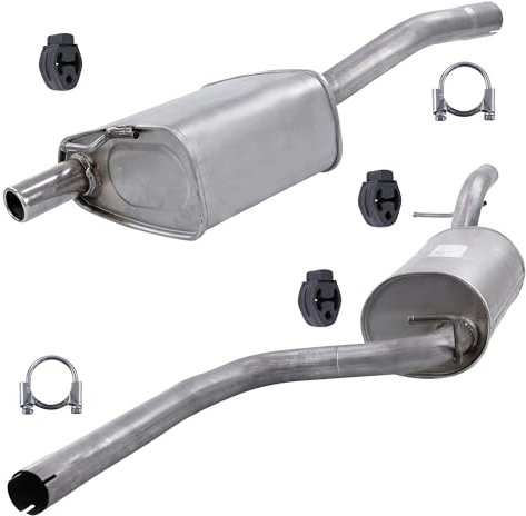ATEC Germany Auspuff Schalldämpfer Set 1x Mittelschalldämpfer, 1x Endschalldämpfer, mit Montagematerial Kompatibel mit FORD FOCUS Mk1 (DAW, DBW)