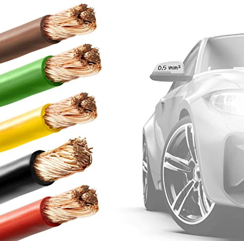 EBROM FLRY 0,5mm2 Fahrzeugleitung KFZ Leitung in 5 Farben in Wunschlänge: braun - grün - gelb - schwarz -rot, Querschnitt 0,5 mm² (mm2) flexibel 90 ± 5 Shore - 99,99% Kupfer Mantel PVC FLRy je 5m
