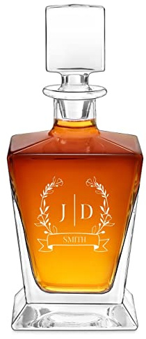 Maverton Geometric Whiskey Decanter for Couples, Garden | Personalized Elegant Beverage Dispenser for Wedding, Great Whisky Carafe with Engraving, Customised Glassware for Newlyweds