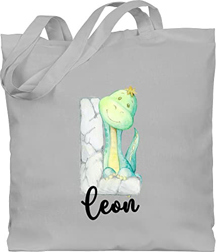 Baumwolltasche - Initialen - Dinos Dinosaurier Dino Buchstabe - Unisize - Hellgrau - jutebeutel kita ersatzsachen namens geschenke buchstaben beutel einkaufstasche für erzieherinnen