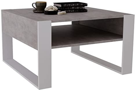AKKE Karo Couchtisch für Wohnzimmer Beistelltisch Wohnzimmertisch Modern Sofatisch Kaffeetisch Deko Möbel für Wohnzimmer Wohnzimmertische Couchtische Beton Mit Weißen Beinen
