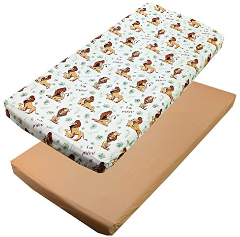 TupTam Baby Spannbettlaken Kinder Spannbetttuch für Babybett Kinderbett 2er Pack, Farbe: Löwe/Braun/Grün, Größe: 70 x 140 cm