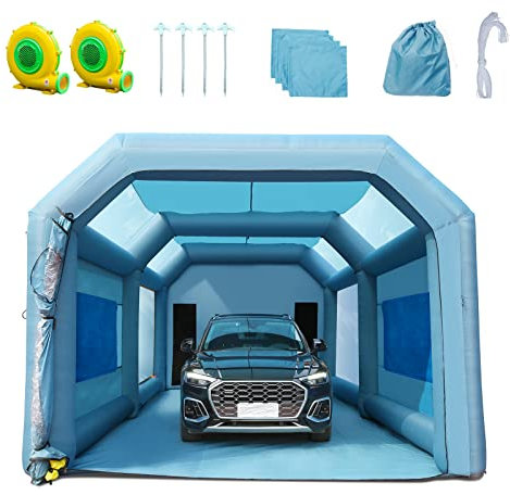 VEVOR Cabine de Peinture Gonflable 7x4x2,75 m Tente Peinture Gonflable Automobile en Tissu Oxford 210D avec Système de Filtration 2 Souffleurs Station de Travail pour Pose de Peinture Atelier Garage