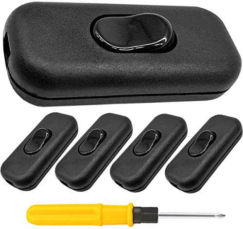 Acmerota Interrupteur intermédiaire noir interrupteur en ligne interrupteur de lampe 250V 6A 2 broches cordon de connexion câble interrupteur pour petits appareils ou lampes 5 pièces